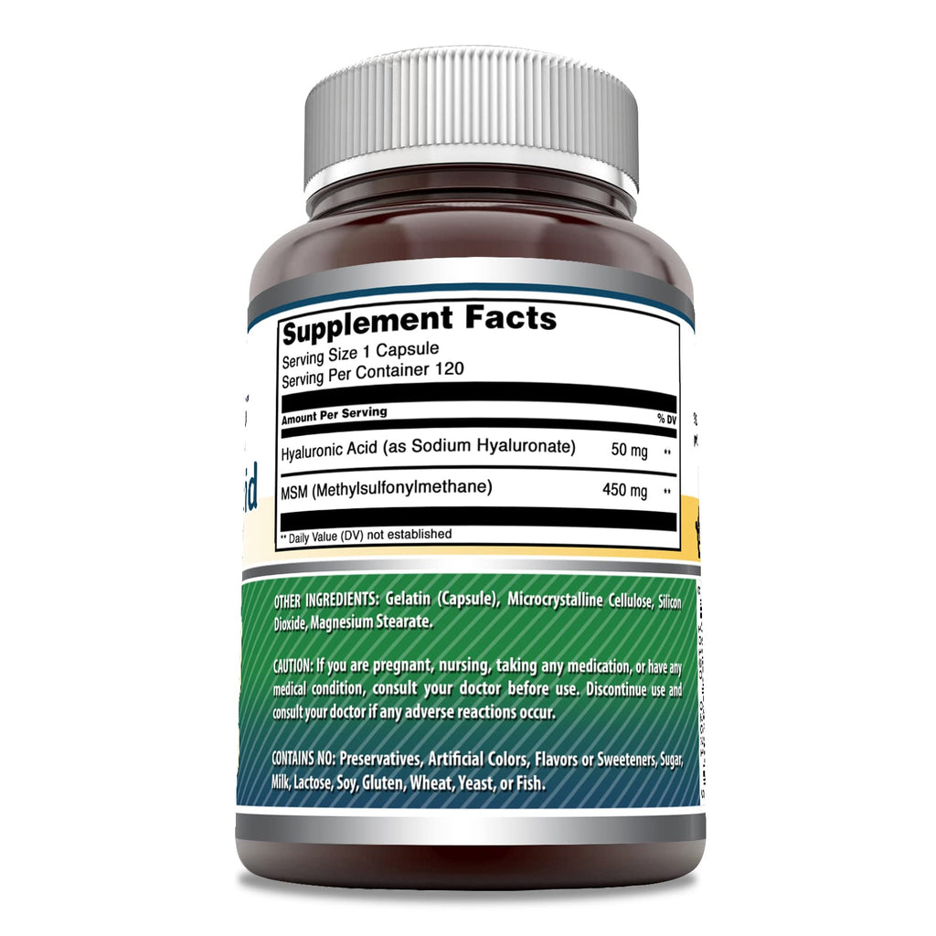 Amazing Formulas Hyaluronic Acid & MSM Supplement | 500 Mg | 120 Capsules | Non-GMO | Gluten-Free | Made in USA