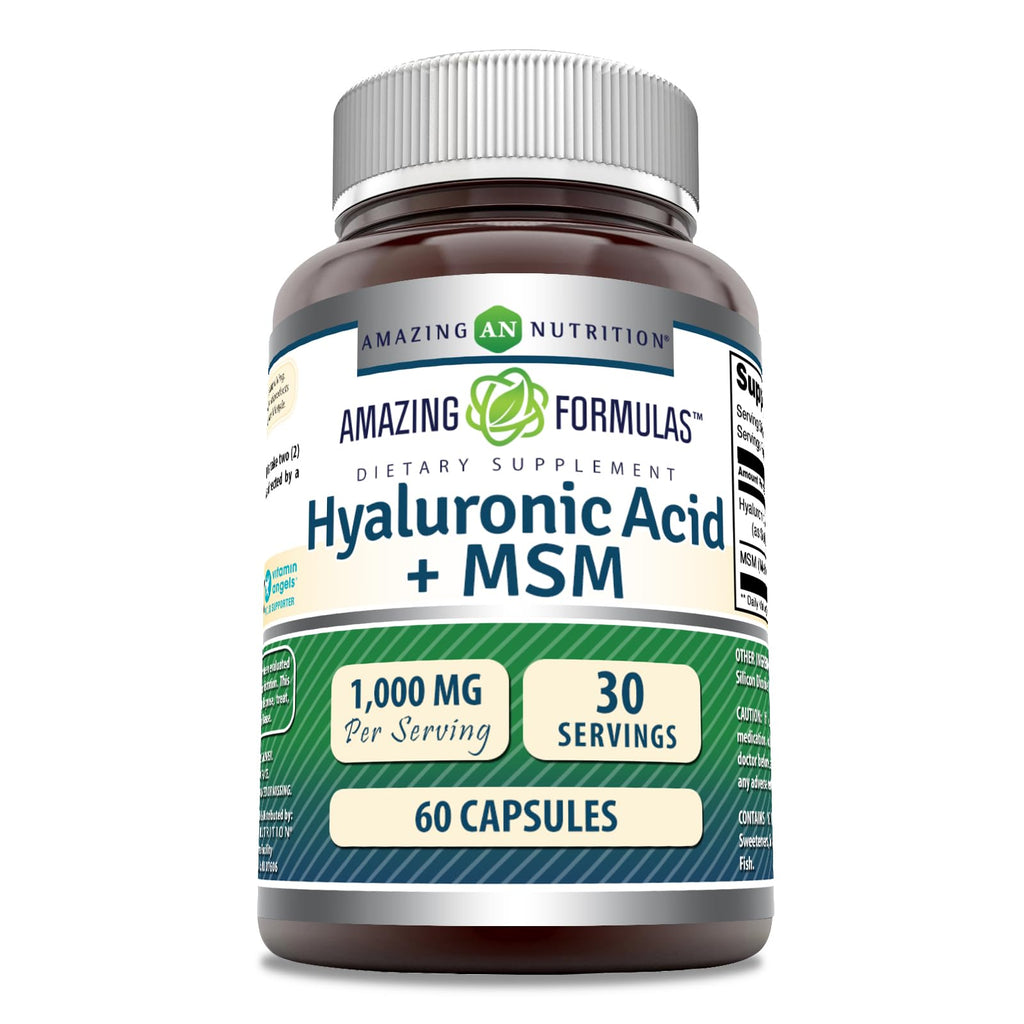 Amazing Formulas Hyaluronic Acid & MSM Supplement | 1000 Mg Per Serving | Capsules | Non-GMO | Gluten Free | Made in USA (60 Count | 1 Pack)