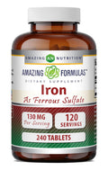 Amazing Formulas Iron Ferrous Sulfate 130 mg | 240 Tablets | Made in USA