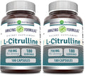 Amazing Formulas L-Citrulline Supplement | 750 Mg Per Serving | 180 Capsules | Non-GMO | Gluten-Free | Made in USA (Pack of 2)