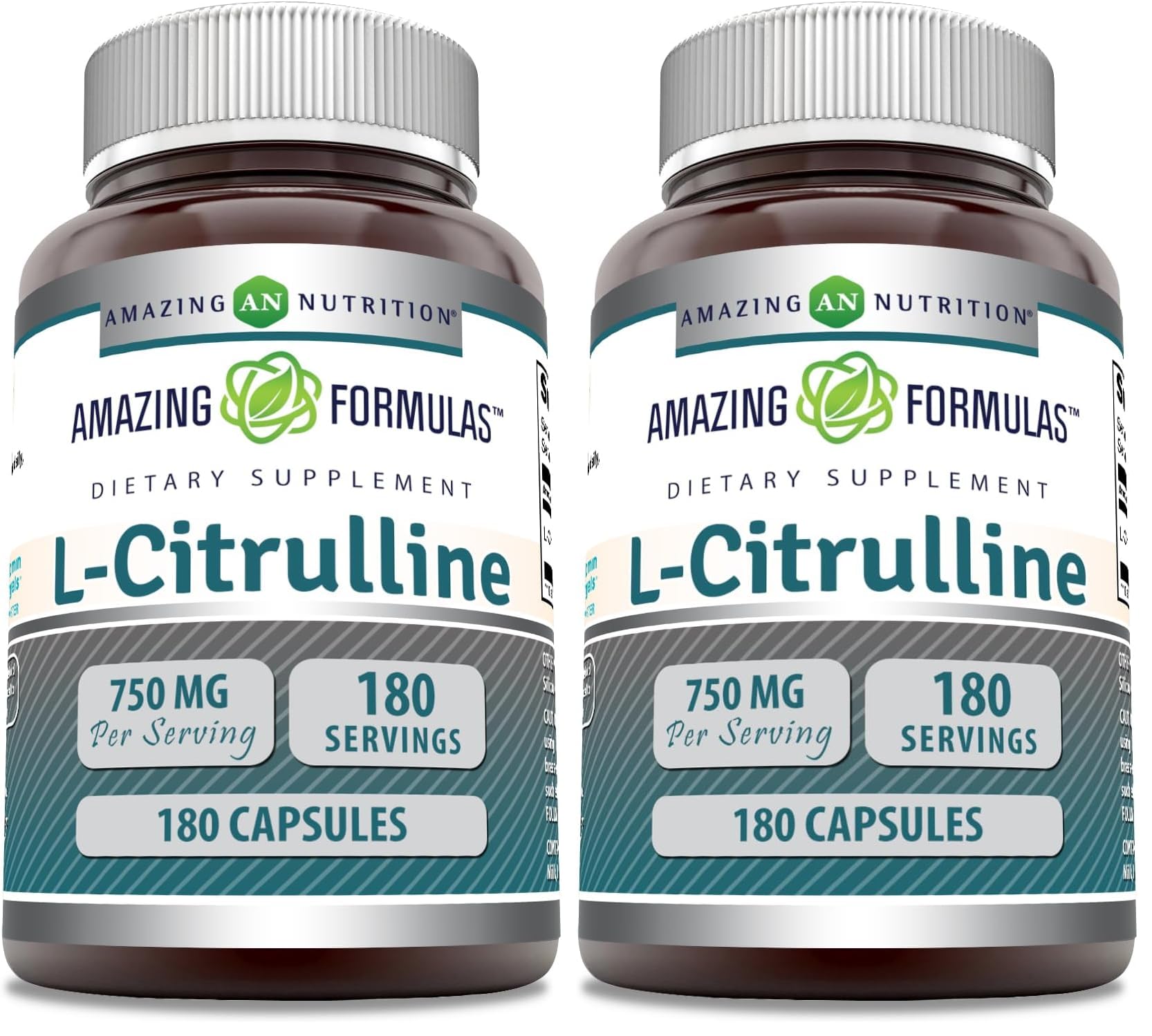 Amazing Formulas L-Citrulline Supplement | 750 Mg Per Serving | 180 Capsules | Non-GMO | Gluten-Free | Made in USA (Pack of 2)
