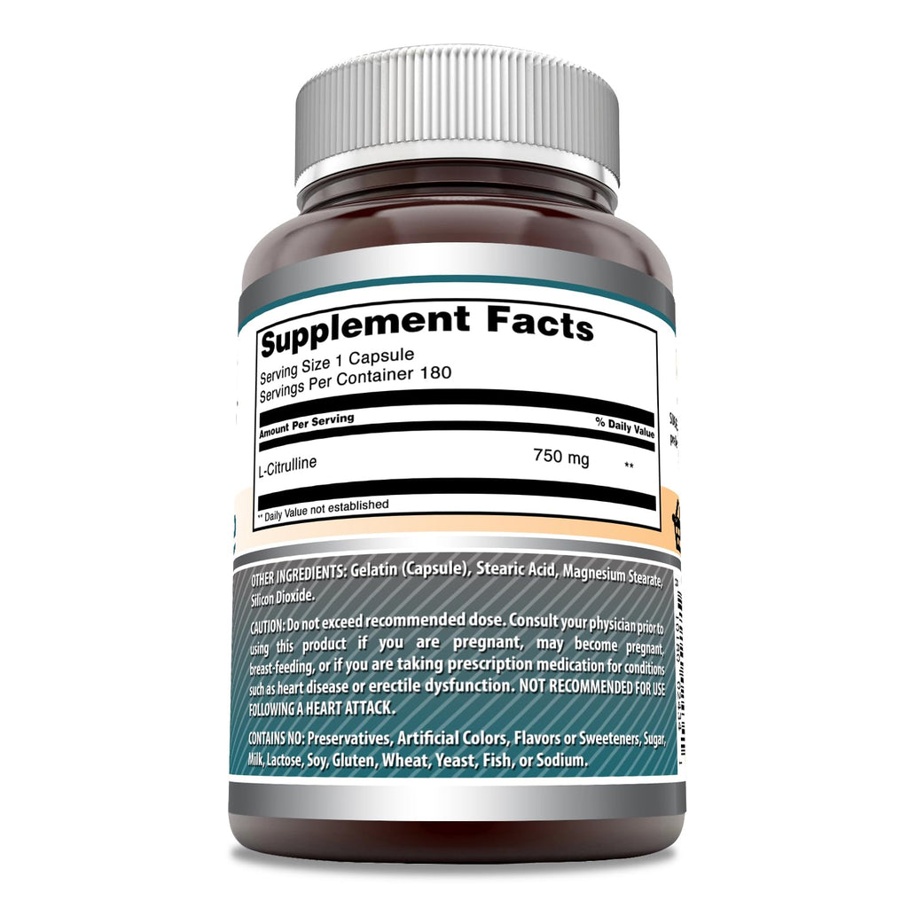 Amazing Formulas L-Citrulline Supplement | 750 Mg Per Serving | 180 Capsules | Non-GMO | Gluten-Free | Made in USA (Pack of 2)