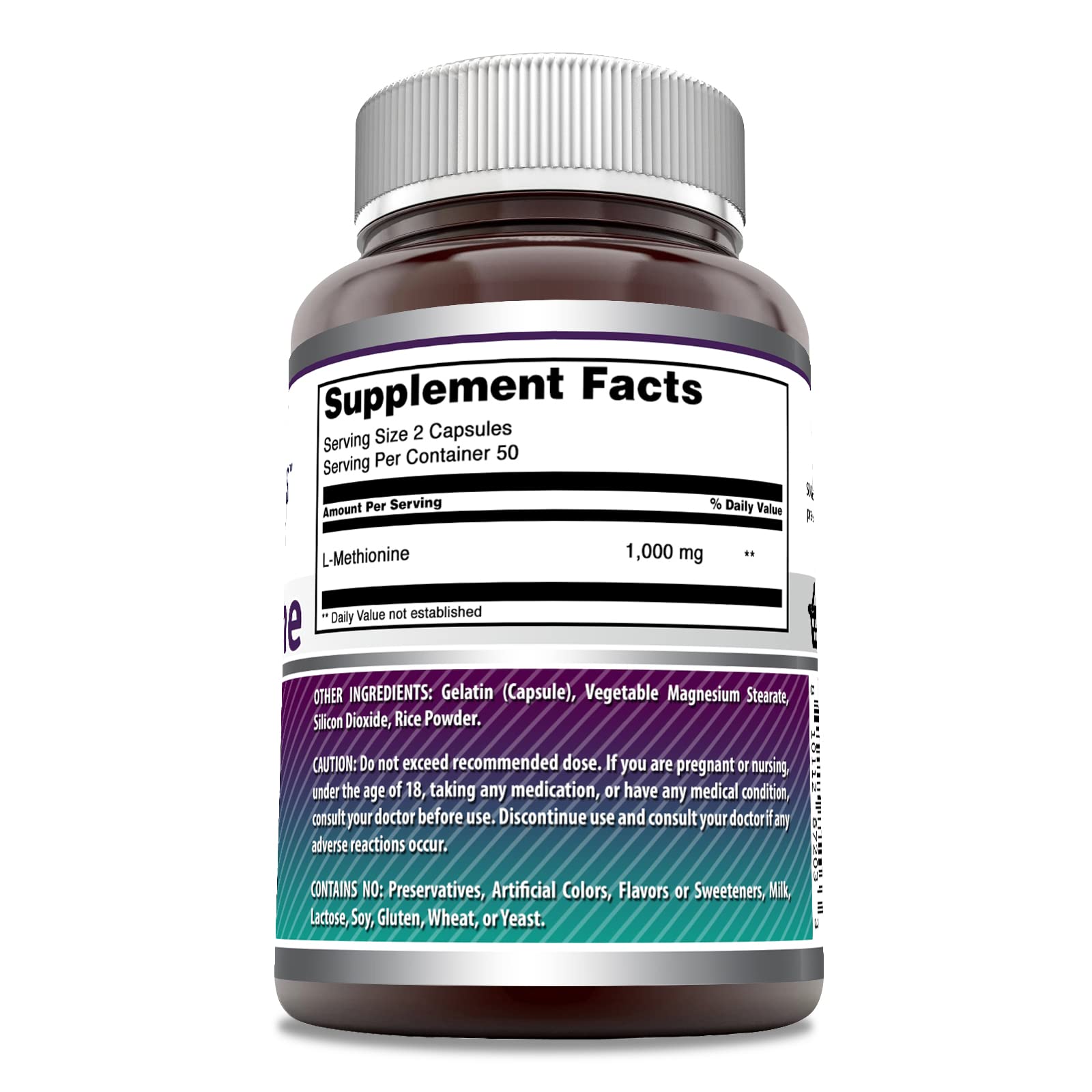 Amazing Formulas L-Methionine 1000 mg - 100 Capsules (Pack of 2) | Non-GMO, Gluten-Free, Made in USA