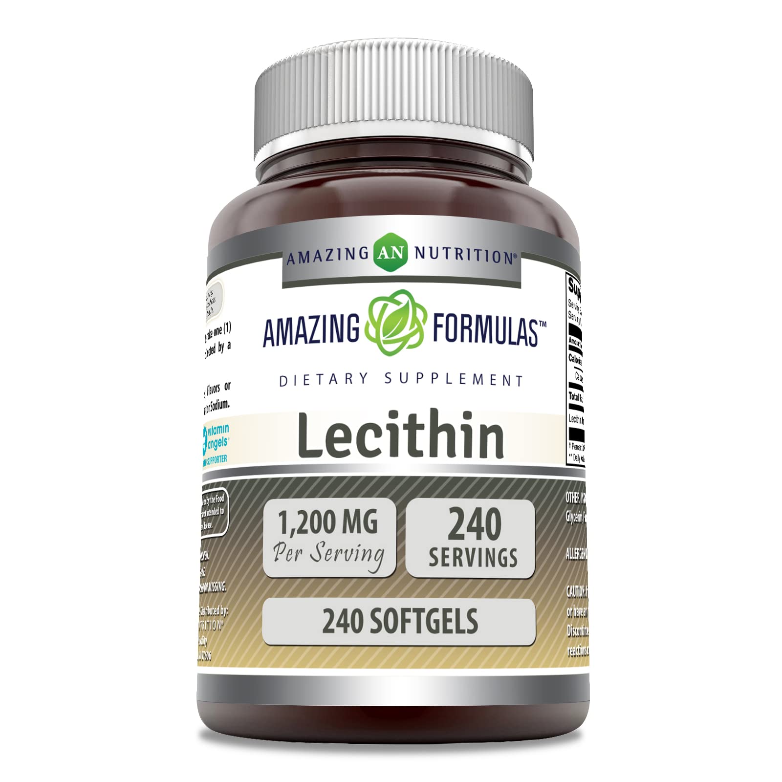 Amazing Formulas Lecithin 1200 mg Softgels – Non-GMO, Gluten-Free, USA Made