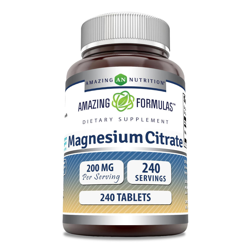 Amazing Formulas Magnesium Citrate 200 mg - 240 Count | Non-GMO, Gluten Free, Made in USA