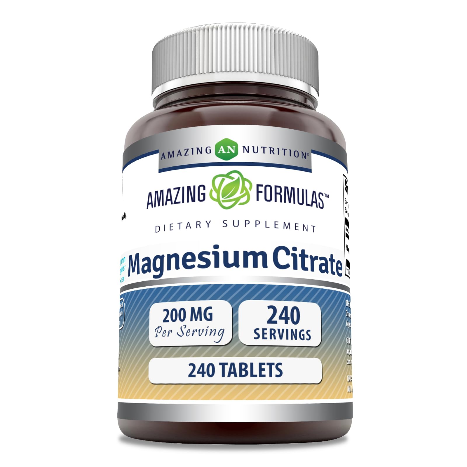 Amazing Formulas Magnesium Citrate 200 mg - 240 Count | Non-GMO, Gluten Free, Made in USA