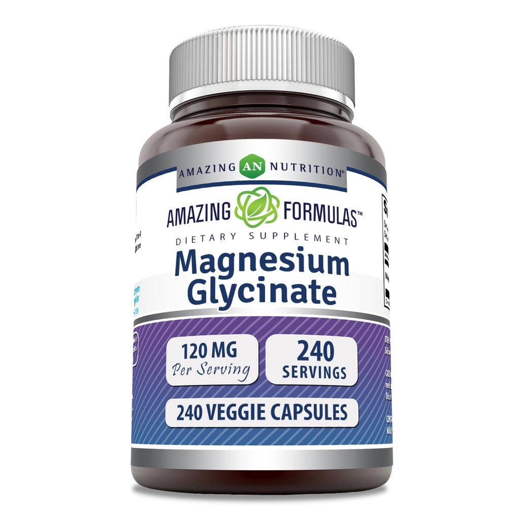 Amazing Formulas Magnesium Glycinate 120 mg – Veggie Capsules | Non-GMO | Gluten Free (240 Count)