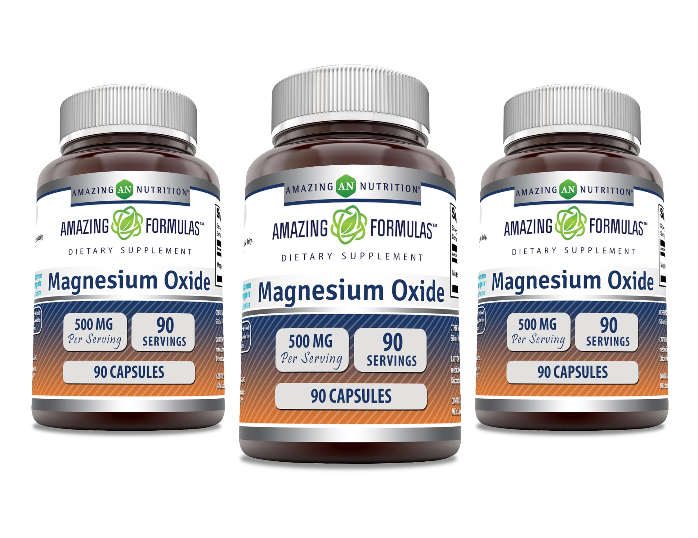 Magnesium Oxide 500 mg Capsules - Amazing Formulas | Non-GMO, Gluten Free, Made in USA (90 Count, 3 Pack)