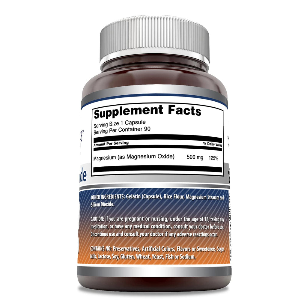 Magnesium Oxide 500 mg Capsules - Amazing Formulas | Non-GMO, Gluten Free, Made in USA (90 Count, 3 Pack)