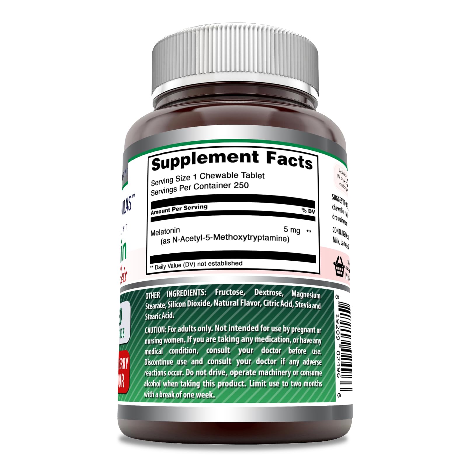 Amazing Formulas Melatonin Chewable 5 mg | 250 Tablets | Made in USA | Strawberry