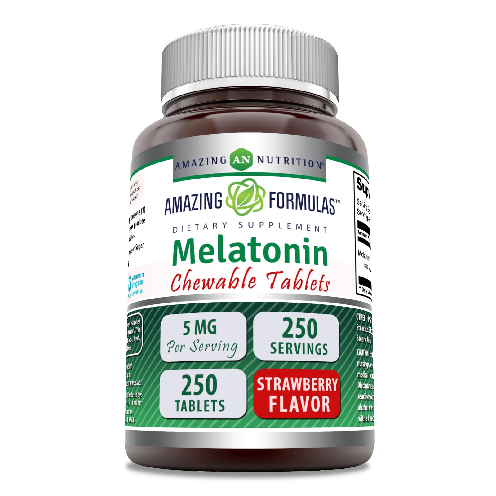 Amazing Formulas Melatonin Chewable 5 mg | 250 Tablets | Made in USA | Strawberry