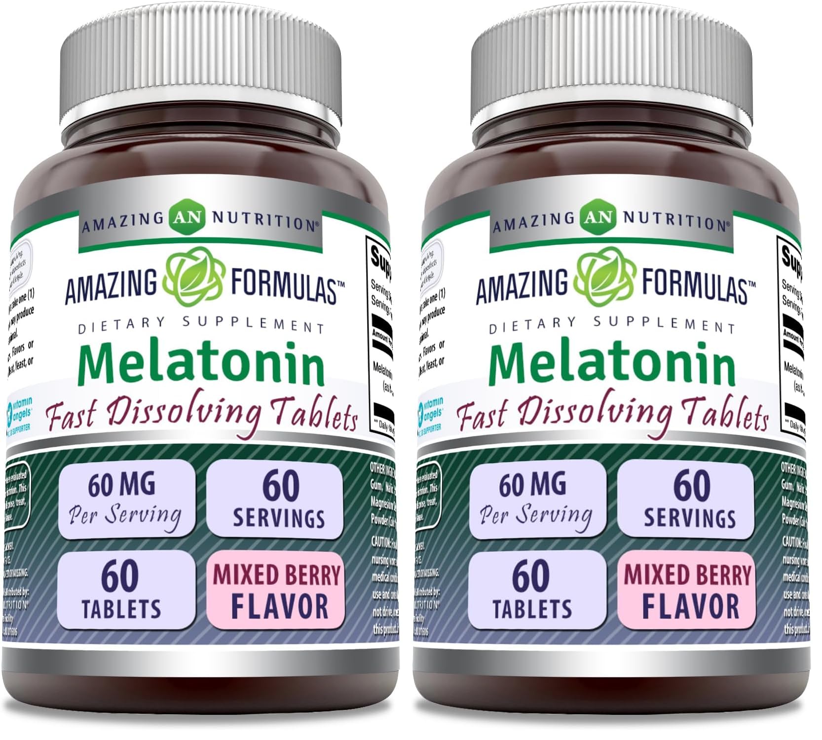 Melatonin Fast Dissolving Supplement 60 mg – Mixed Berry | 60 Tablets | Non-GMO, Gluten Free | Made in USA (Pack of 2) | Amazing Formulas