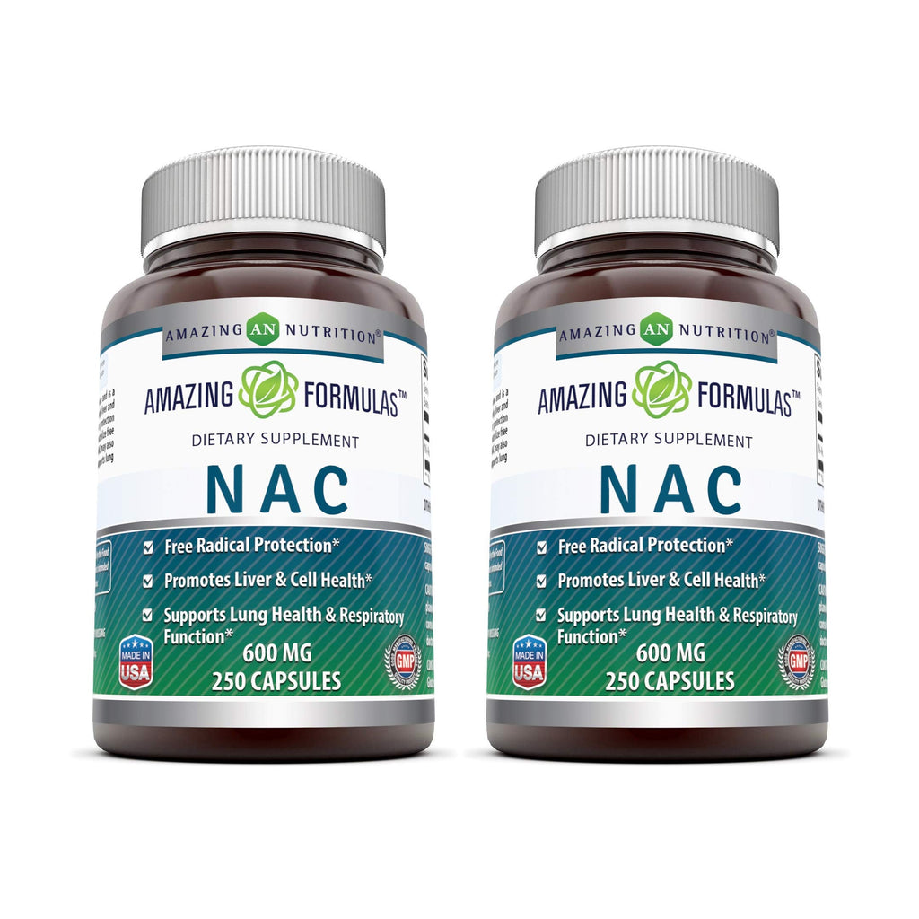 Amazing Formulas NAC 600 mg – N-Acetyl Cysteine Supplement | Non-GMO, Gluten Free | Made in USA (2 Pack, 250 Count)