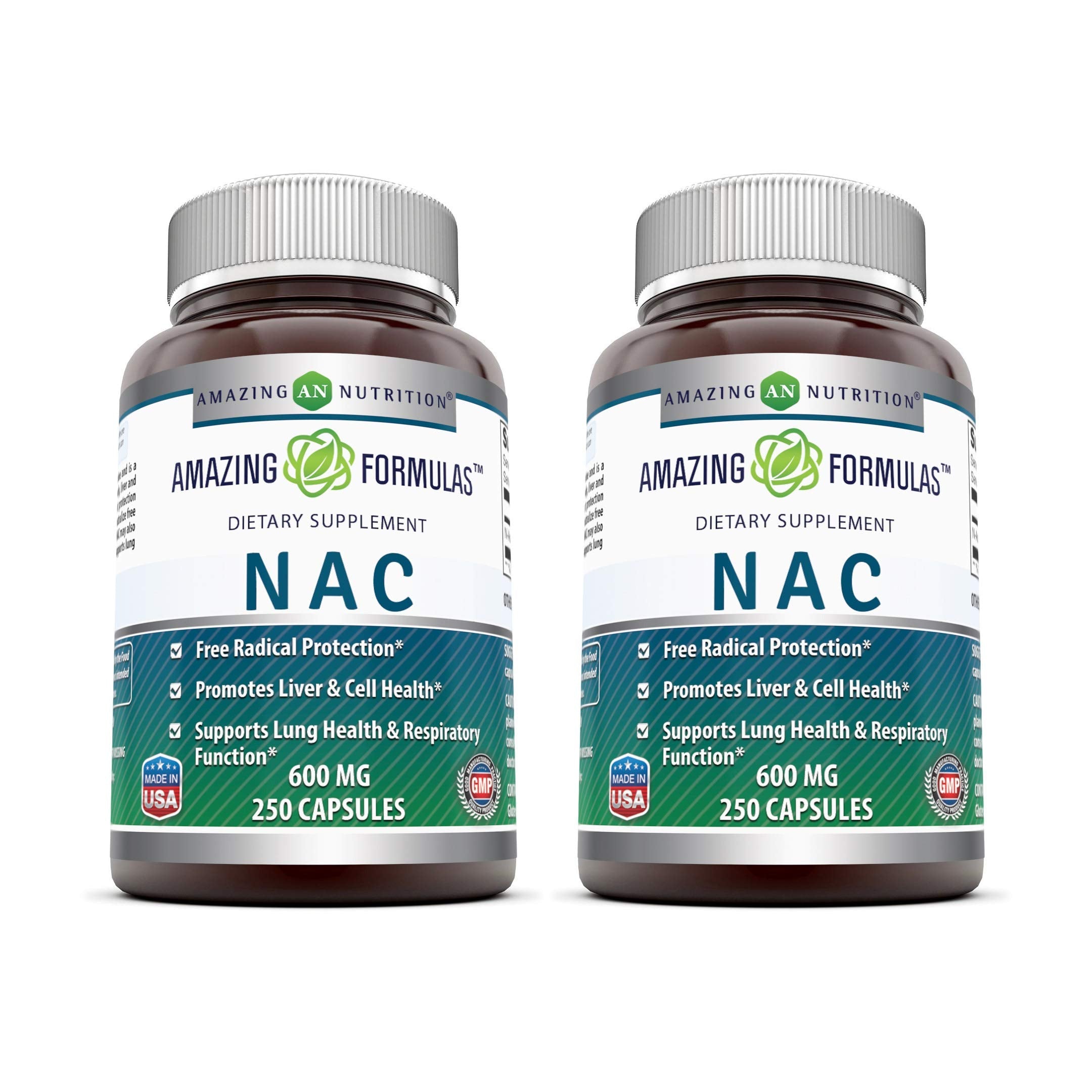 Amazing Formulas NAC 600 mg – N-Acetyl Cysteine Supplement | Non-GMO, Gluten Free | Made in USA (2 Pack, 250 Count)