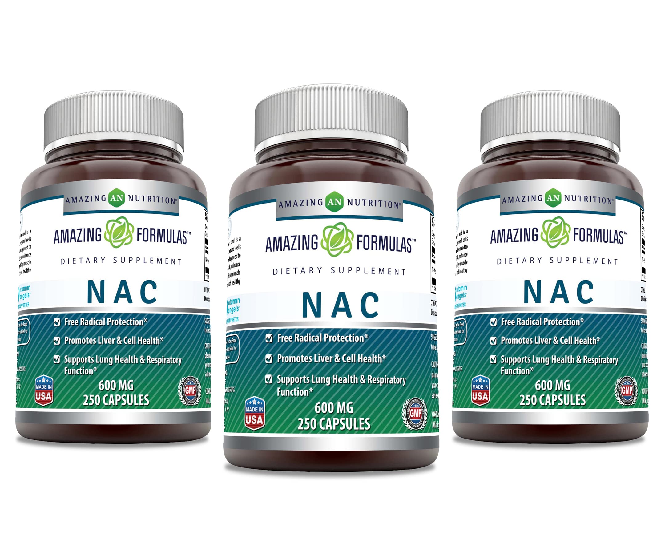 Amazing Formulas NAC 600 mg | N-Acetyl Cysteine Supplement | Non-GMO & Gluten Free | Made in USA (3 Pack, 250 Count)