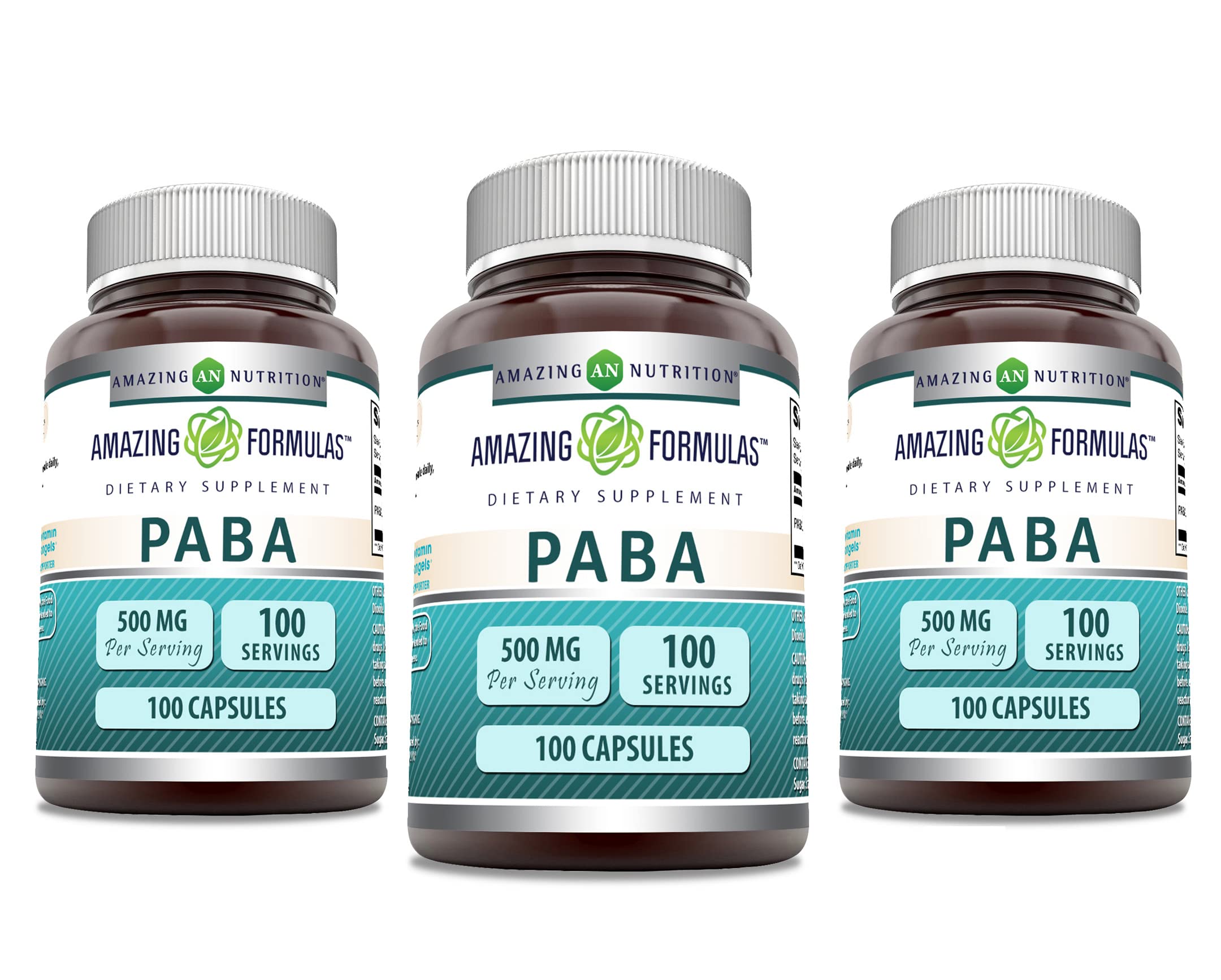 Amazing Formulas PABA Supplement - 500 Mg Per Serving | 100 Capsules | Non-GMO | Gluten Free | Made in USA (3 Pack)