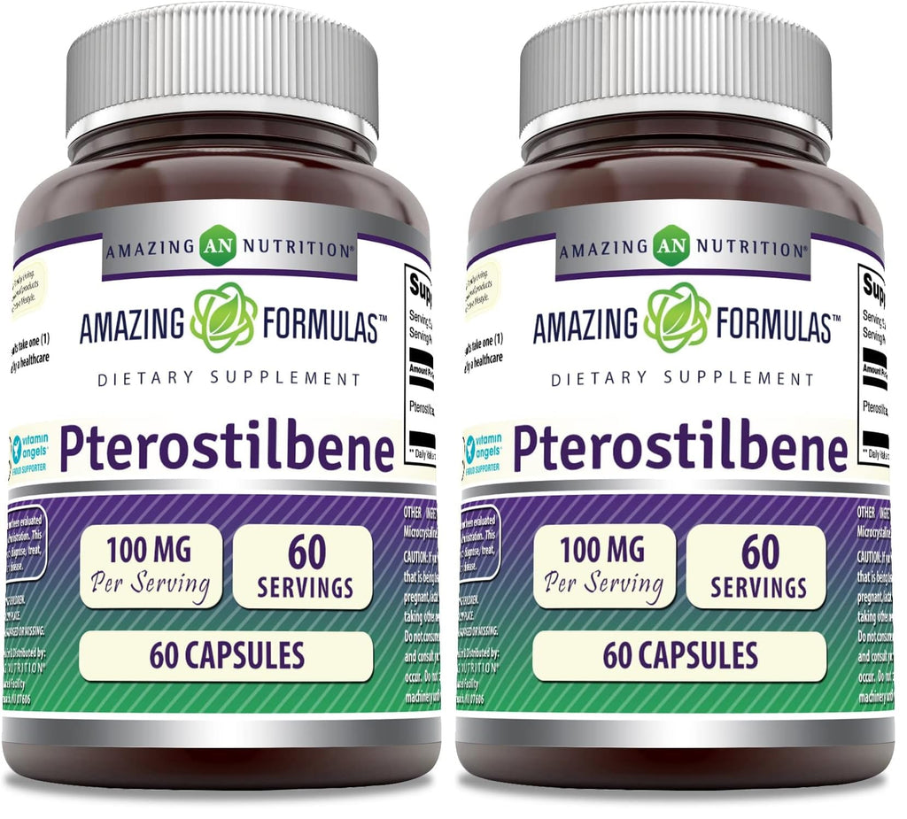 Amazing Formulas Pterostilbene Supplement - 100 mg per Serving, 60 Capsules, Non-GMO, Gluten Free, Made in USA (Pack of 2)