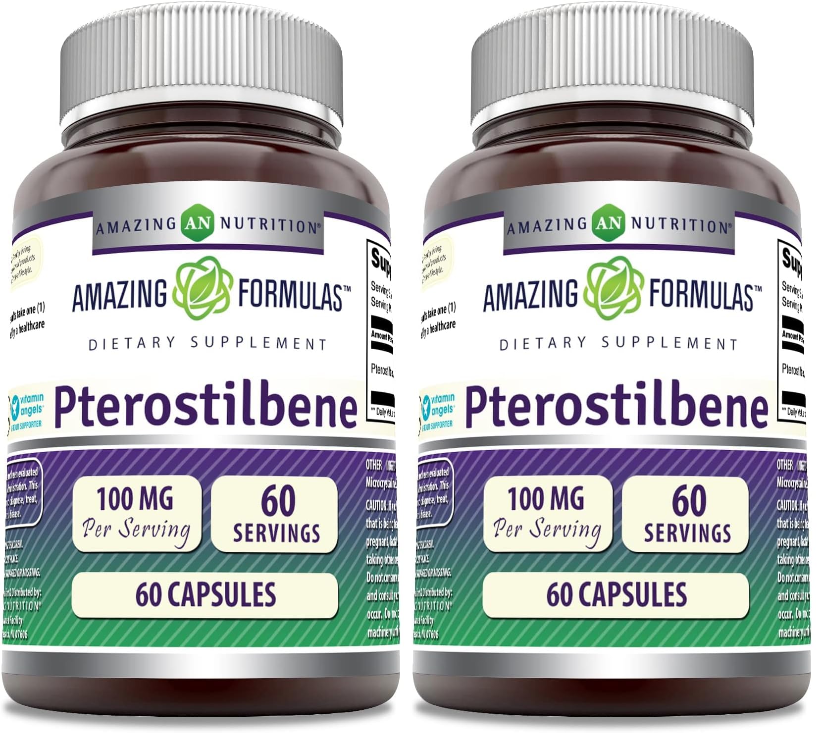 Amazing Formulas Pterostilbene Supplement - 100 mg per Serving, 60 Capsules, Non-GMO, Gluten Free, Made in USA (Pack of 2)