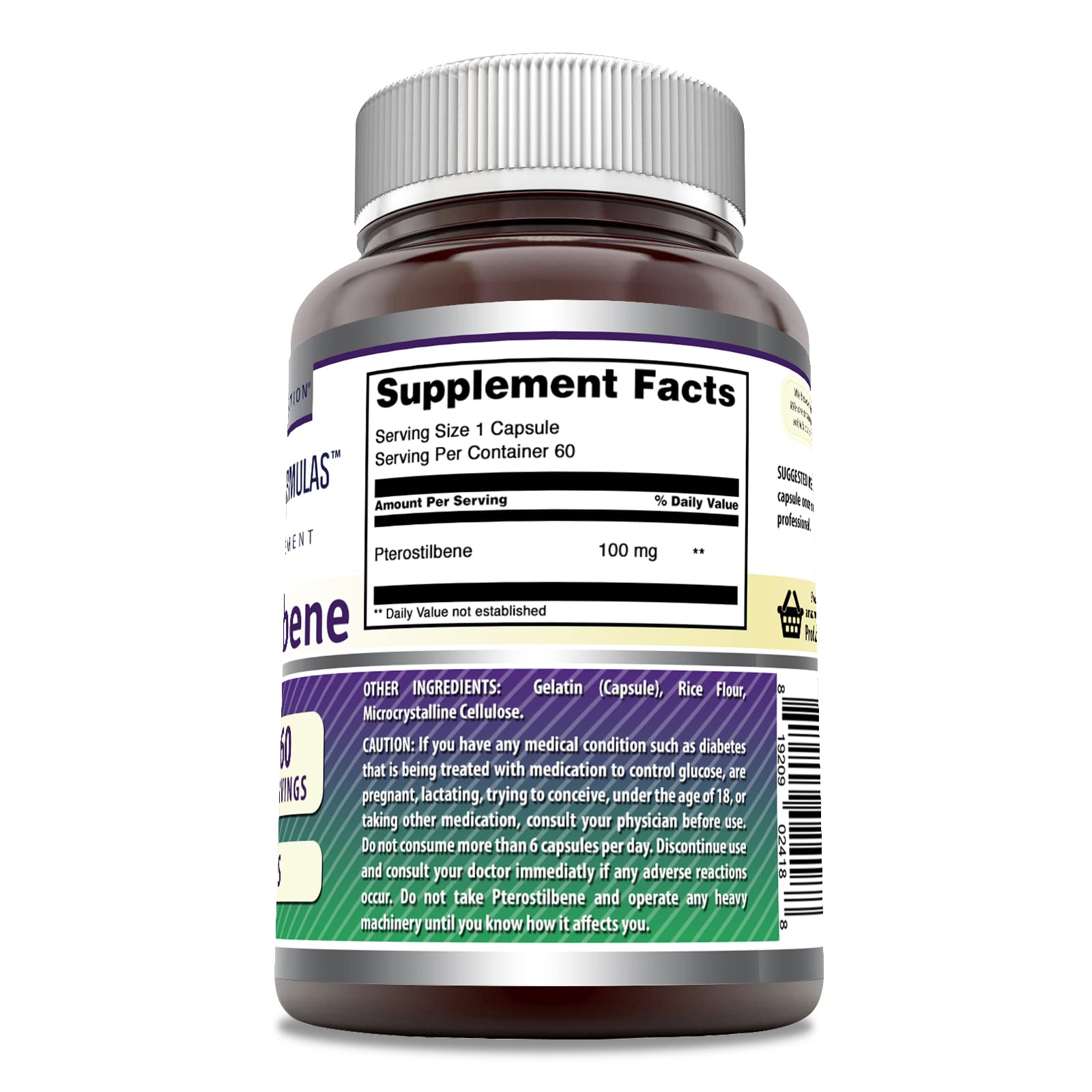 Amazing Formulas Pterostilbene Supplement - 100 mg per Serving, 60 Capsules, Non-GMO, Gluten Free, Made in USA (Pack of 2)