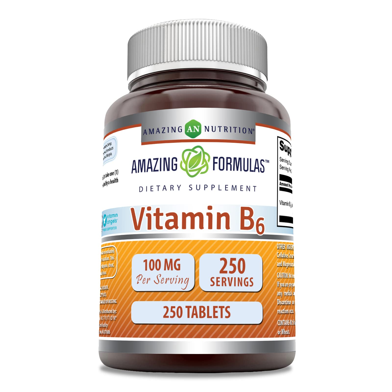 Amazing Formulas Vitamin B6 Supplement 100 mg – 250 Servings | Non-GMO, Gluten-Free, Made in USA