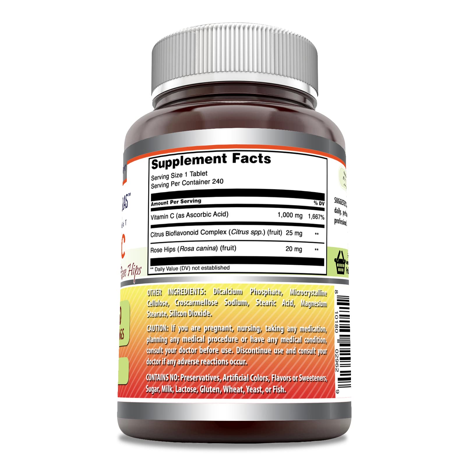 Amazing Formulas Vitamin C with Rose Hips & Citrus Bioflavonoids | 240 Tablets | Non-GMO | Gluten Free | Made in USA