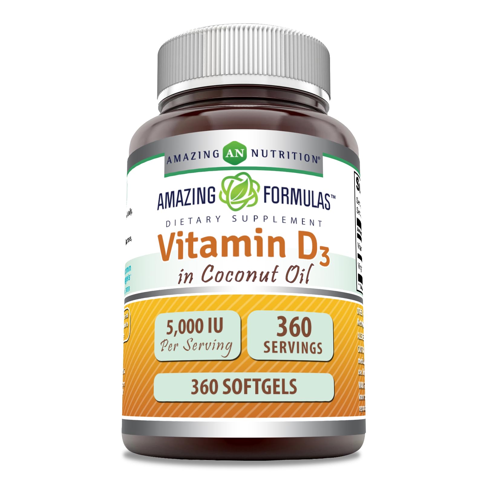 Amazing Formulas Vitamin D3 5000 IU in Coconut Oil – 360 Softgels – Non-GMO, Gluten-Free, Made in USA