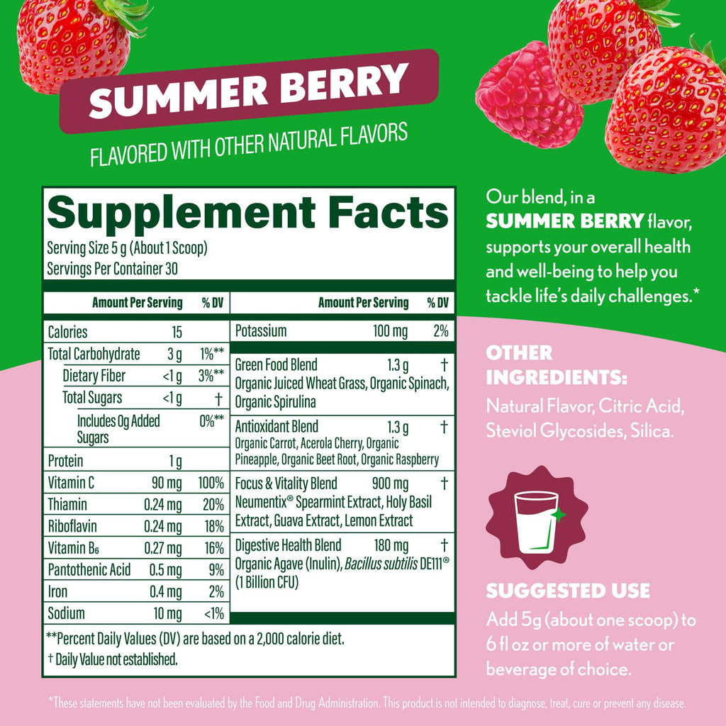 Amazing Grass Sweet Greens & Superfoods Powder – Summer Berry (30 Servings) with Probiotics