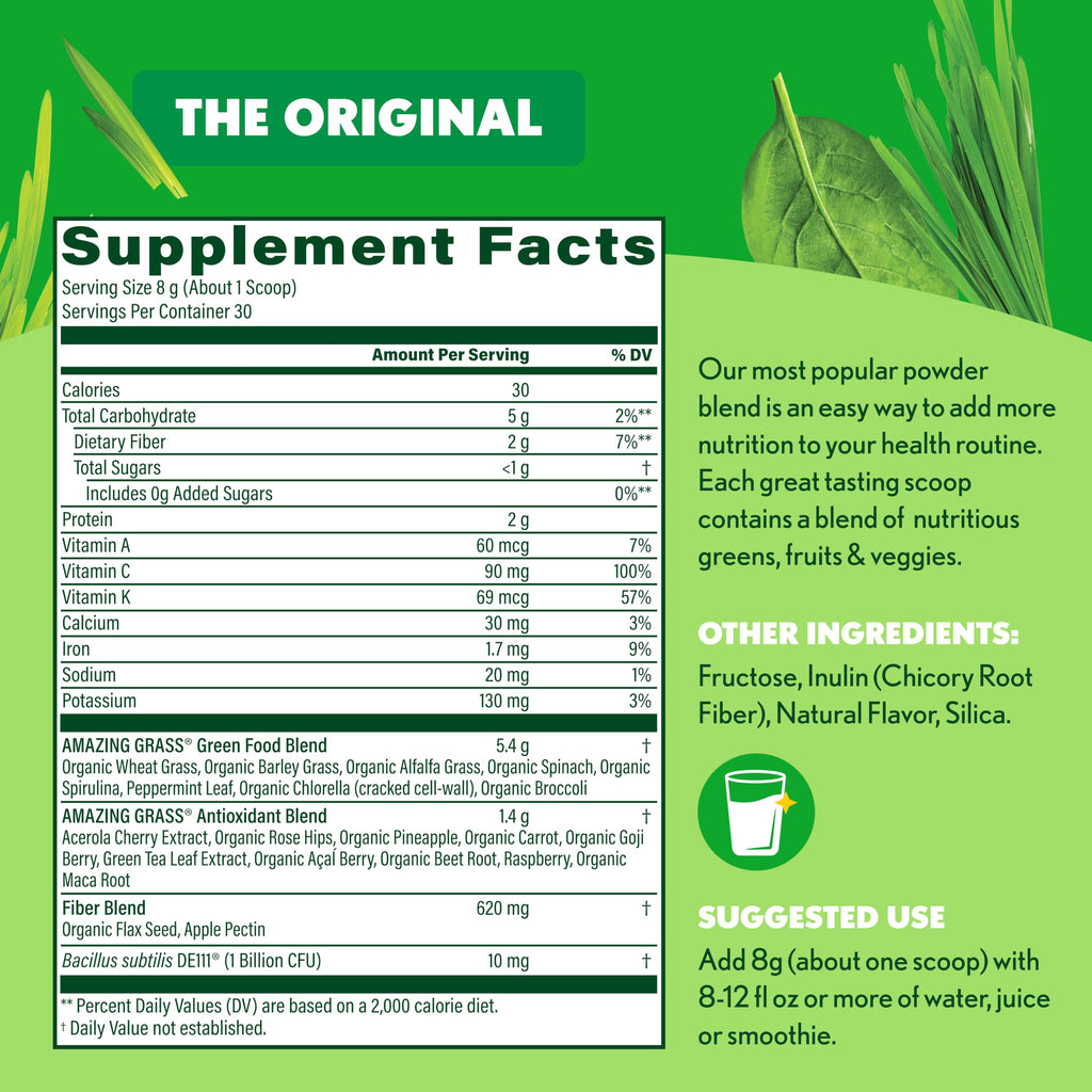 Amazing Grass Greens Blend Superfood – Organic Greens Powder with Spirulina & Probiotics