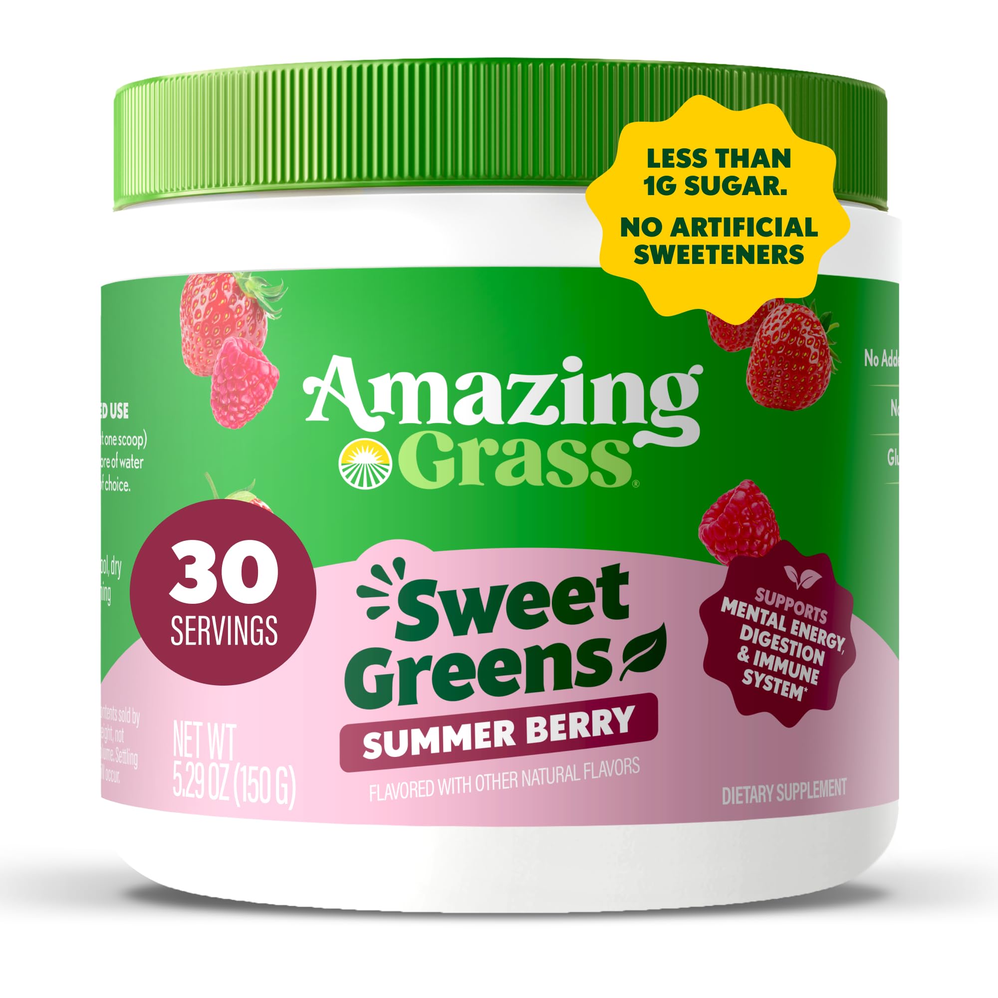 Amazing Grass Sweet Greens & Superfoods Powder – Summer Berry (30 Servings) with Probiotics