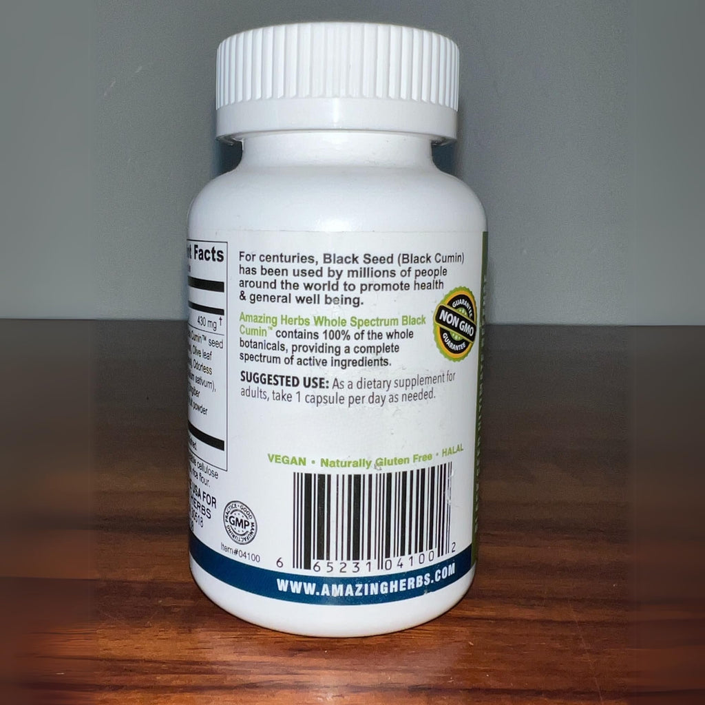 Amazing Herbs Whole Spectrum Black Seed Ultimate – Vegetarian Capsules (Olive Leaf, Garlic, Ginger, Cayenne) – Gluten Free & Vegan – 100 Count