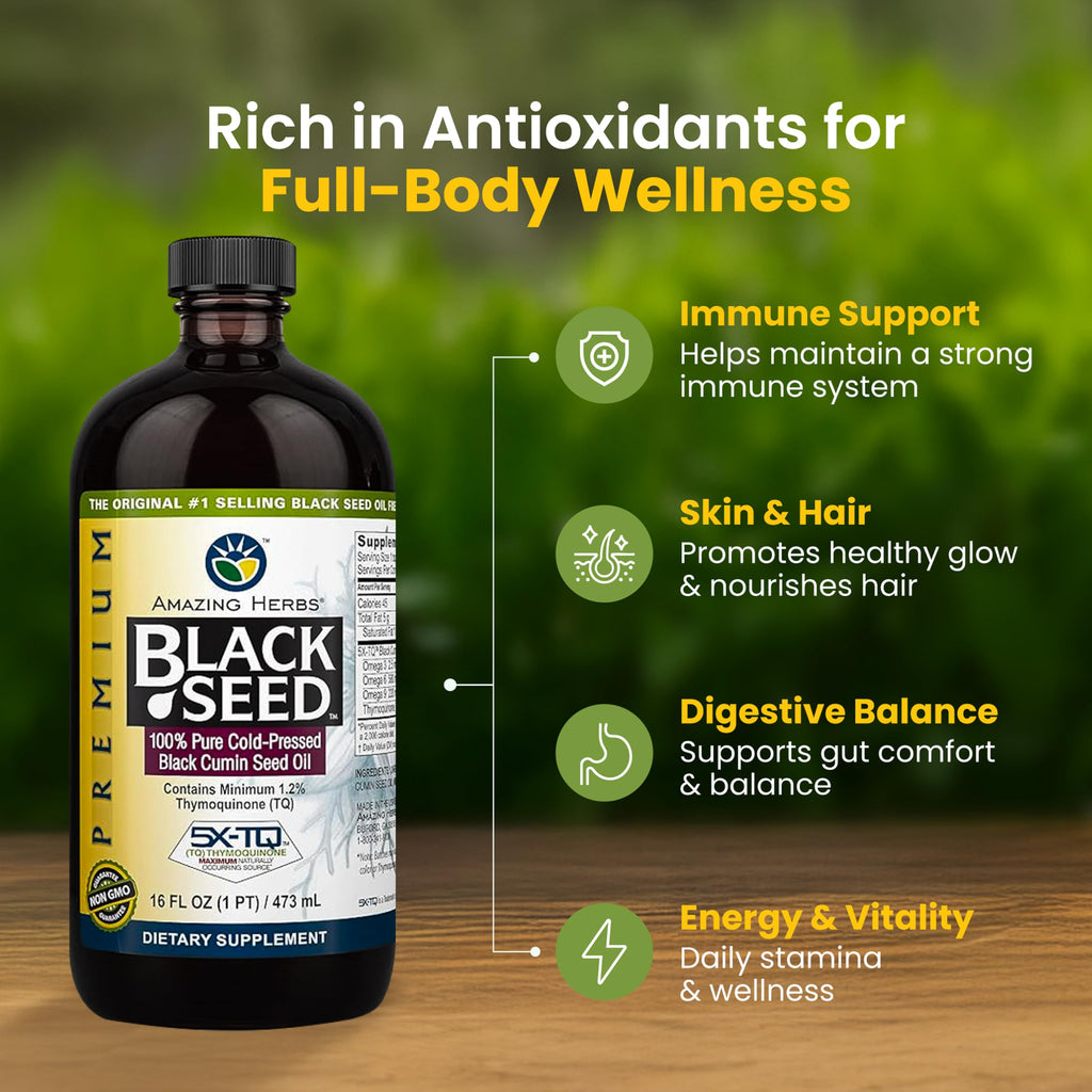 Amazing Herbs Premium Black Seed Oil – Gluten Free, Non-GMO, Cold Pressed Nigella Sativa – 16 Fl Oz (Pack of 2)