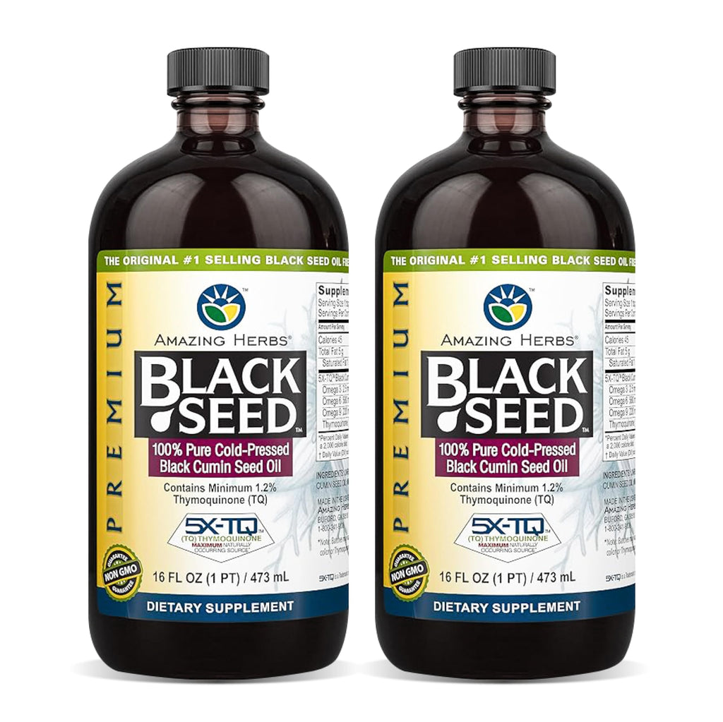 Amazing Herbs Premium Black Seed Oil - Gluten Free, Non-GMO, Cold-Pressed Nigella Sativa (16 oz x 2)