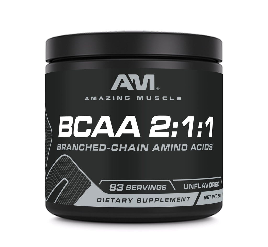Amazing Muscle BCAA Amino Supplement | 2:1:1 BCAA Ratio | Unflavored | 500g | Non-GMO | Gluten-Free | Made in USA