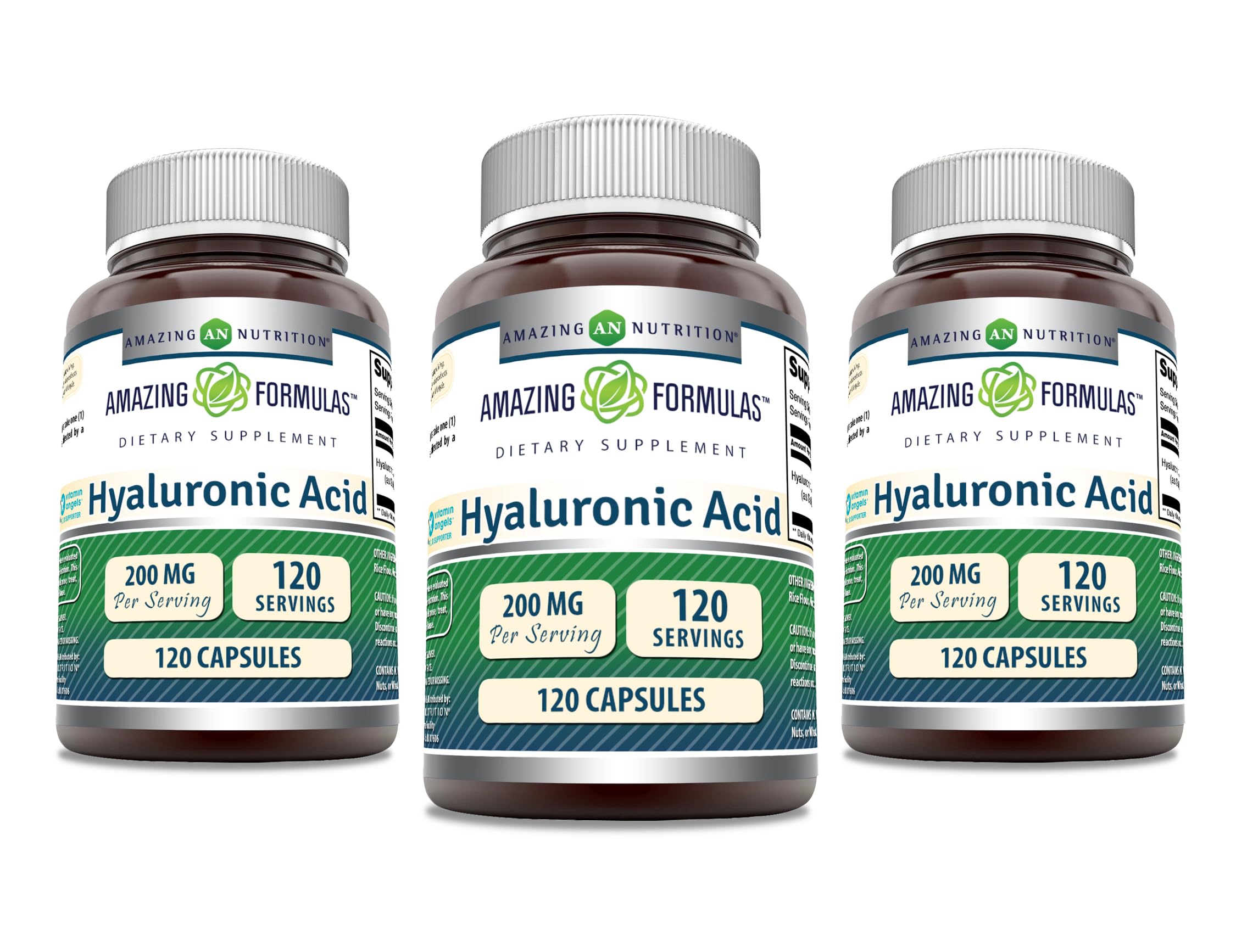 Amazing Formulas Hyaluronic Acid 200 mg Capsules – Non-GMO, Gluten Free, Made in USA | 120 Count (3 Pack) | Amazing Nutrition