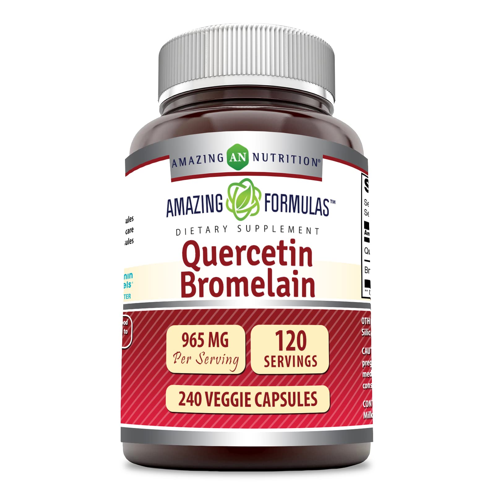 Amazing Nutrition Quercetin 800 Mg with Bromelain 165 Mg - 240 Veggie Caps | Non-GMO, Gluten Free, Made in USA
