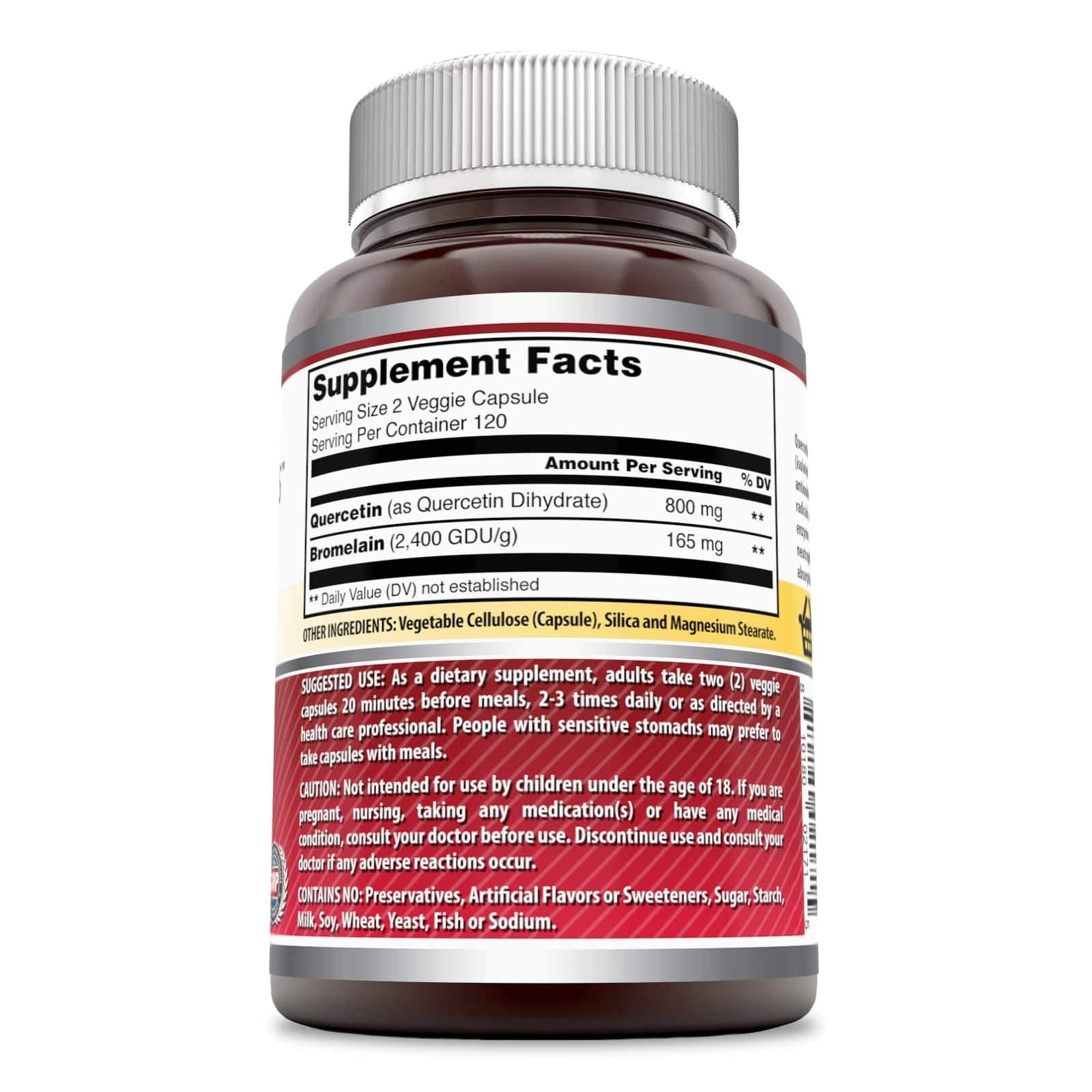 Amazing Nutrition Quercetin 800 Mg with Bromelain 165 Mg - 240 Veggie Caps | Non-GMO, Gluten Free, Made in USA