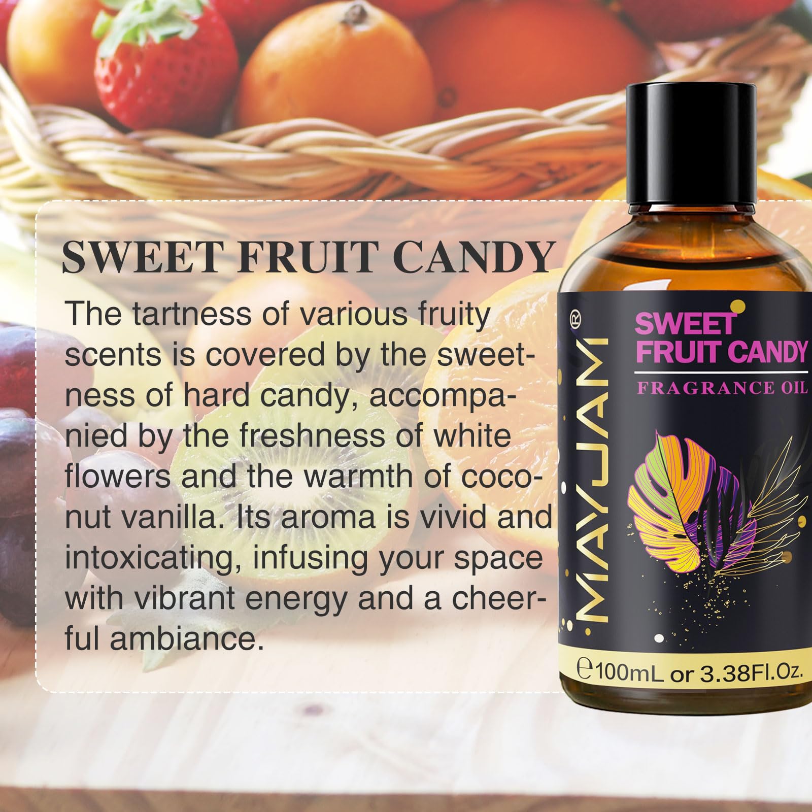 Sweet Fruit Candy Fragrance Oil for Diffusers - MAYJAM 100ml (3.38fl oz) Long-Lasting Scent