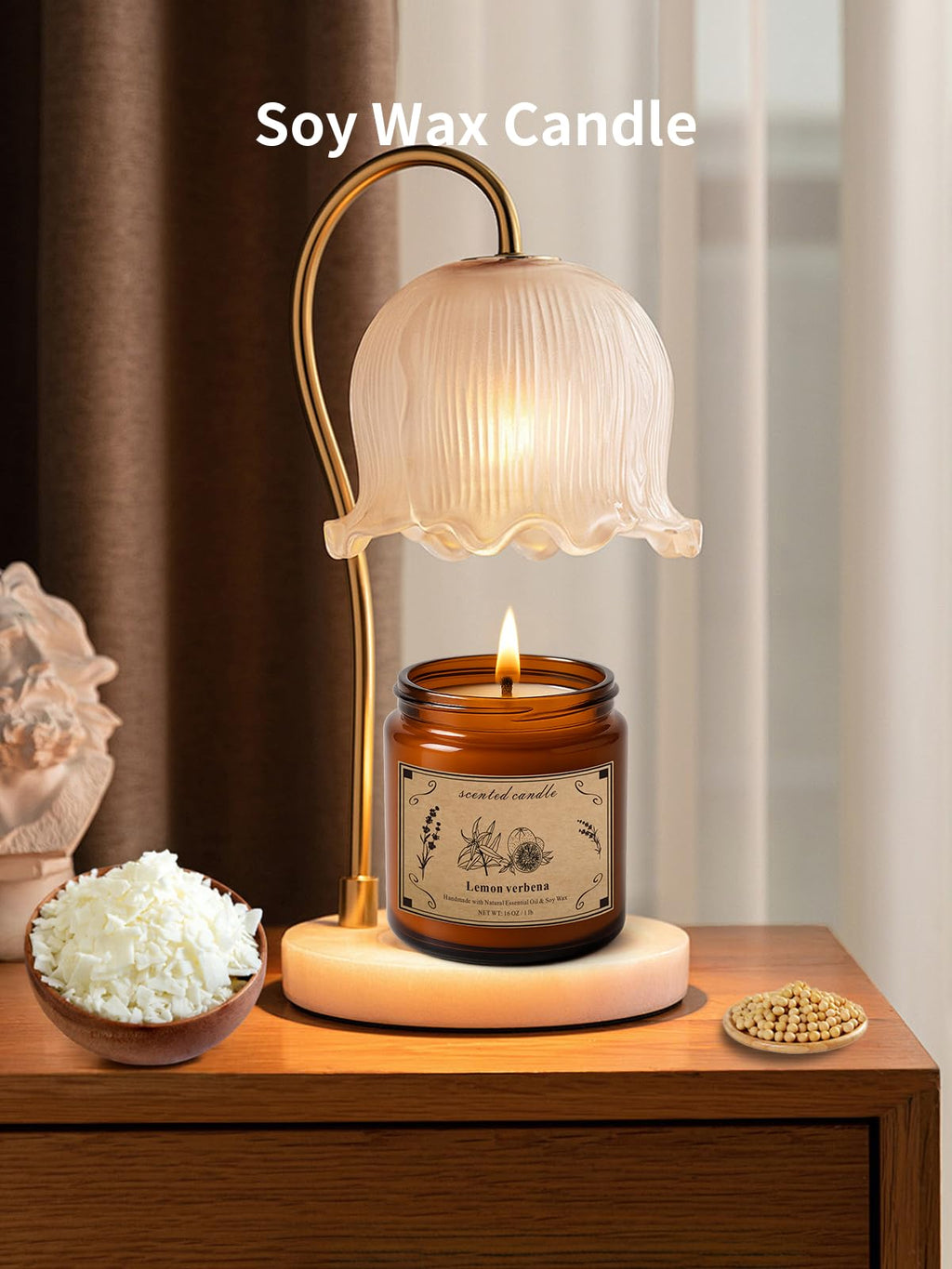 Scented Candles for Home - 16oz Lemon Verbena Soy Wax Candle with 100 Hour Burn