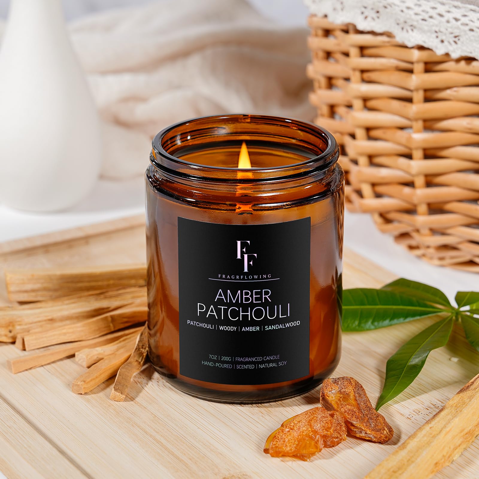 Amber Patchouli Scented Candles | Soy Wax Jar 7oz – Aromatherapy Gift