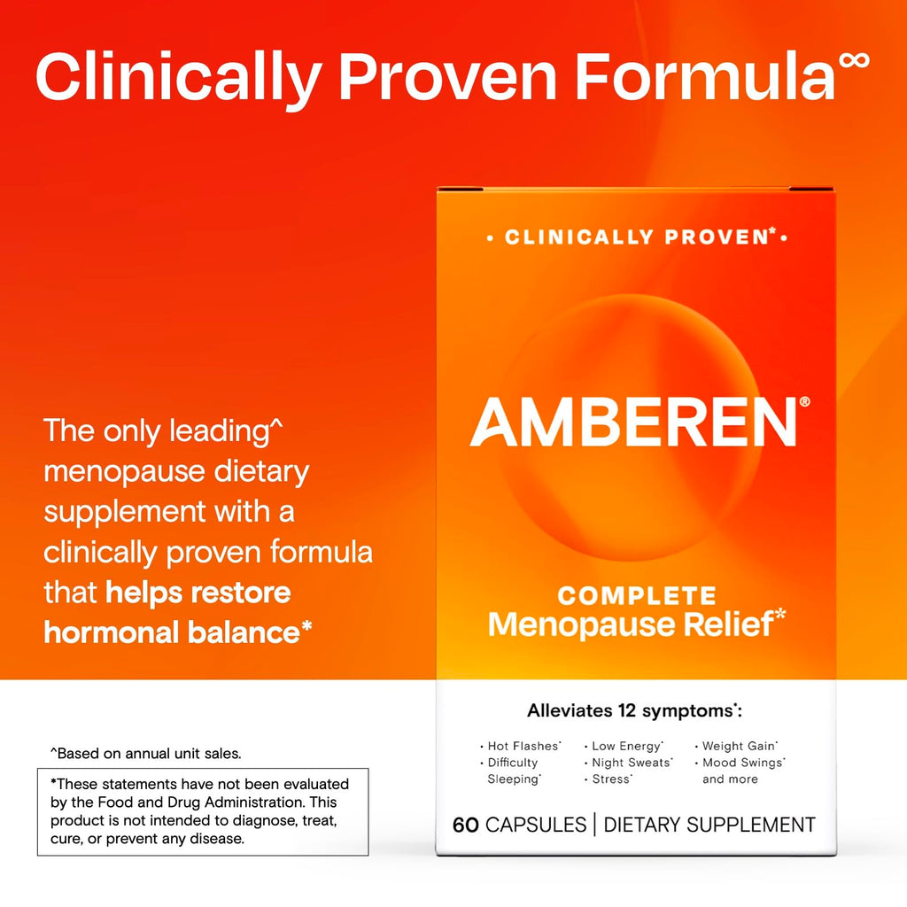 Amberen Menopause Supplement for Women - 60 Capsules | Supports Hormone Balance & 12 Symptom Relief