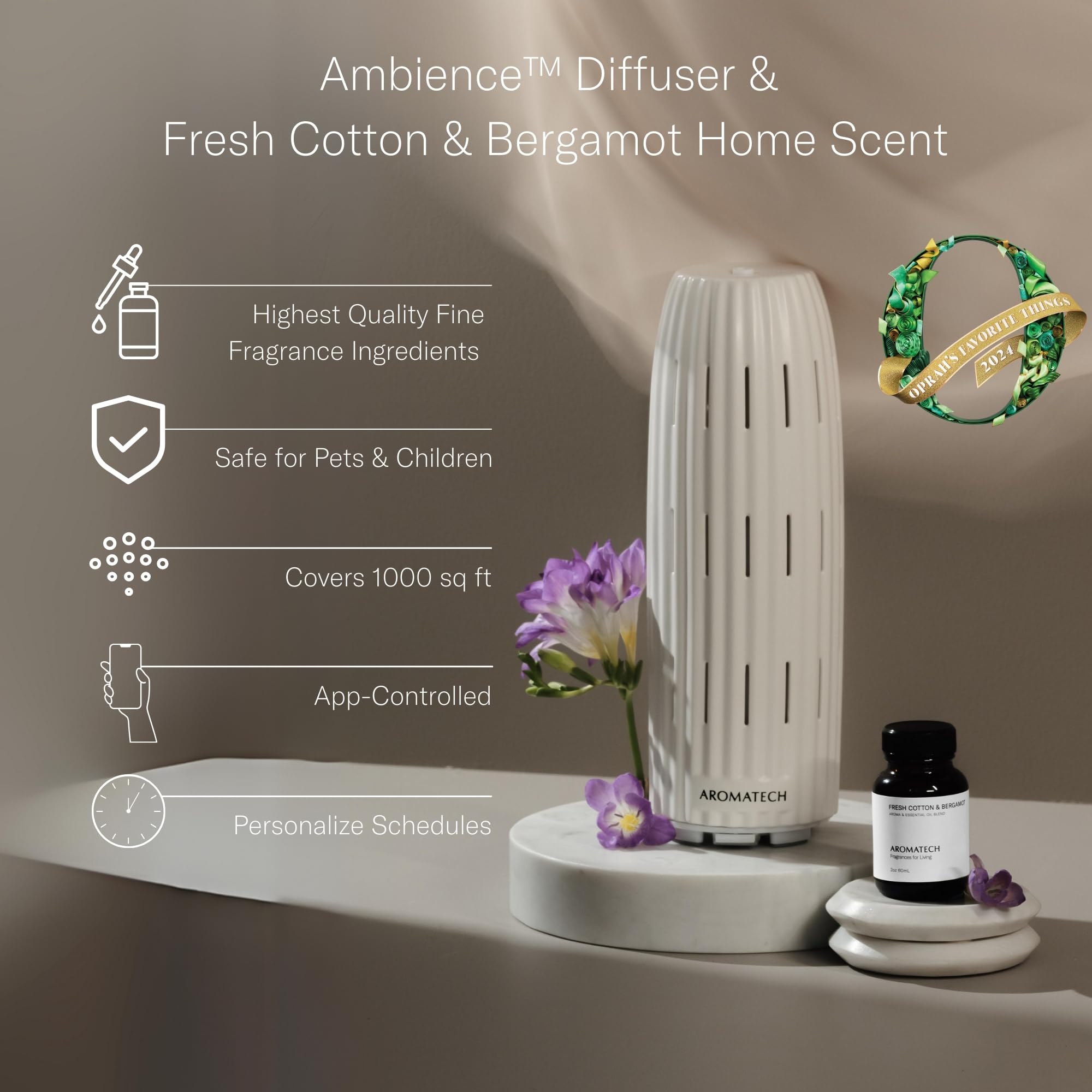 AromaTech Ambience Diffuser – White Stone, 60ml, Bluetooth