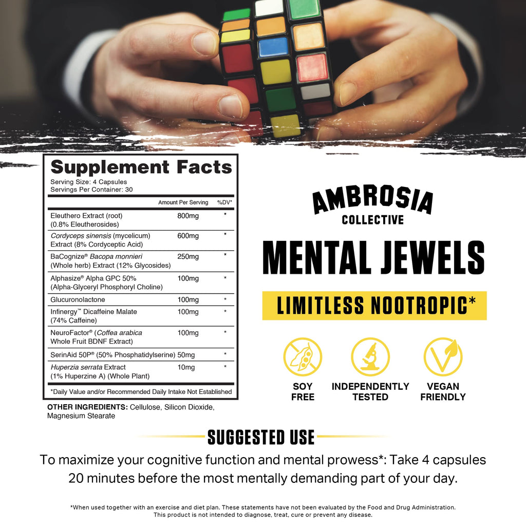 Ambrosia Mental Jewels (Capsules) – Cognitive Enhancer | 120 Veggie Capsules