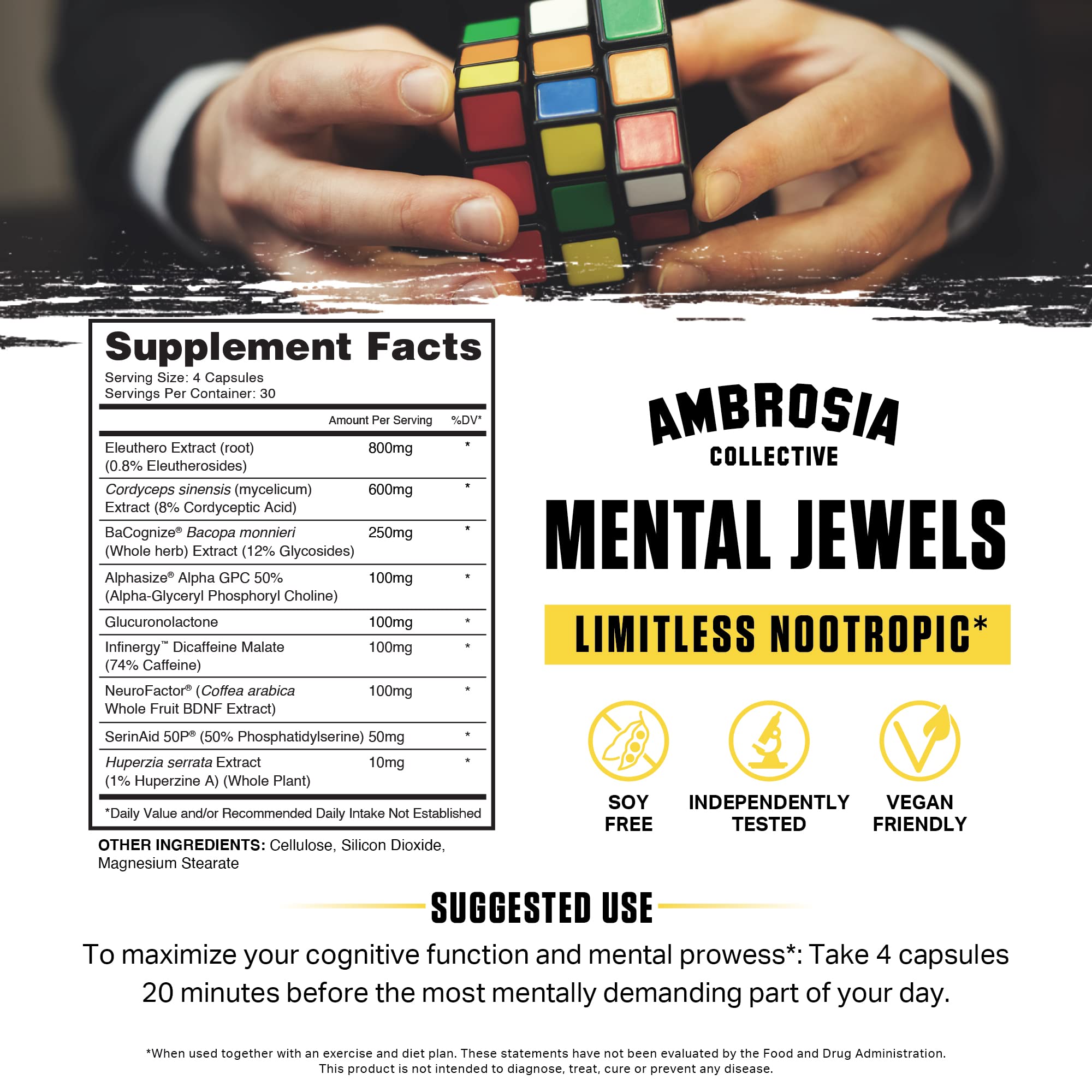 Ambrosia Mental Jewels (Capsules) – Cognitive Enhancer | 120 Veggie Capsules