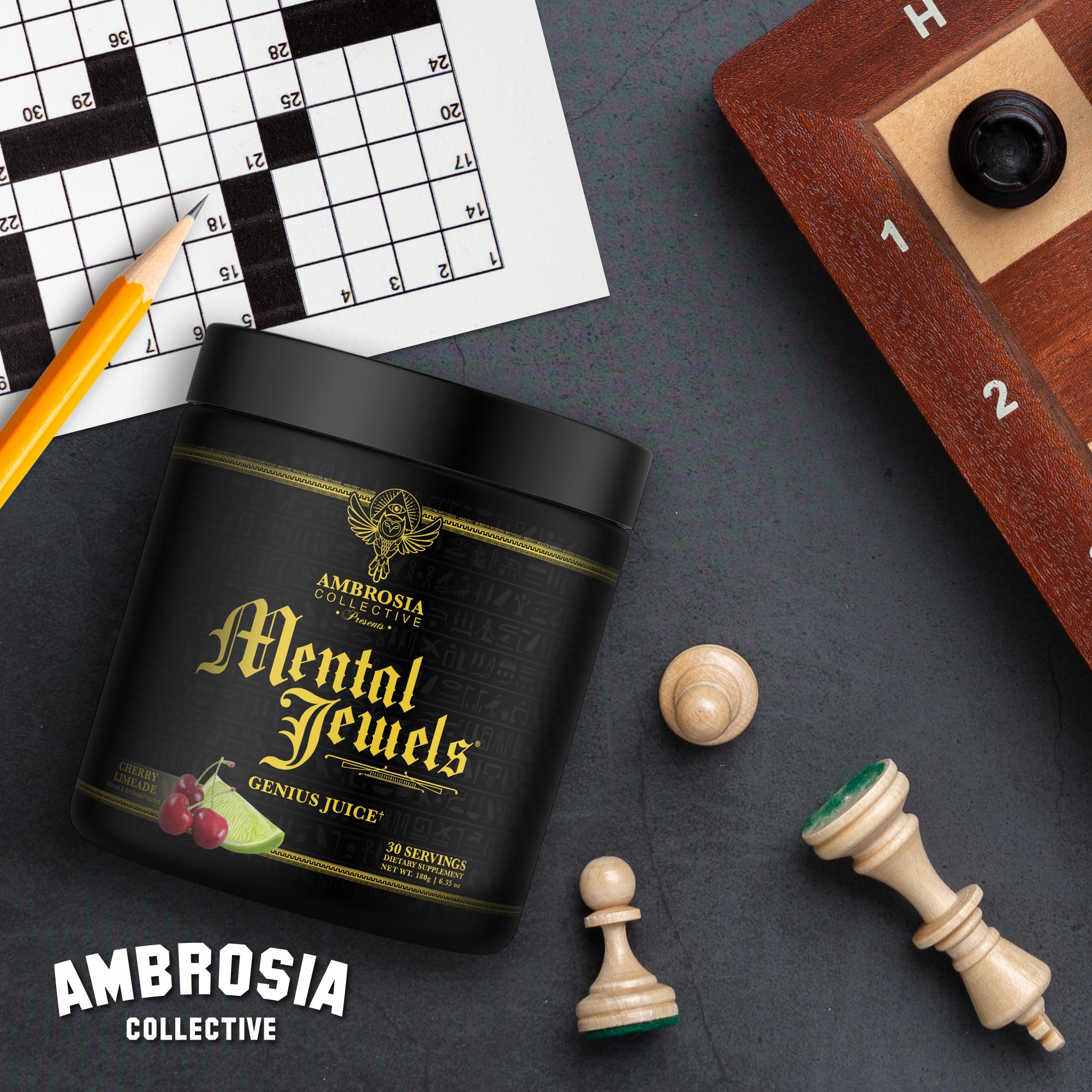 Ambrosia Mental Jewels Powder – Cognitive Enhancer, Cherry Limeade, 30 Servings