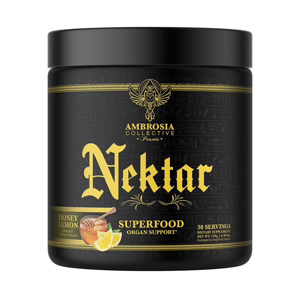 Ambrosia Nektar – Daily Organ Support Superfood Powder (13 Ingredients) | Honey Lemon | 30 Servings