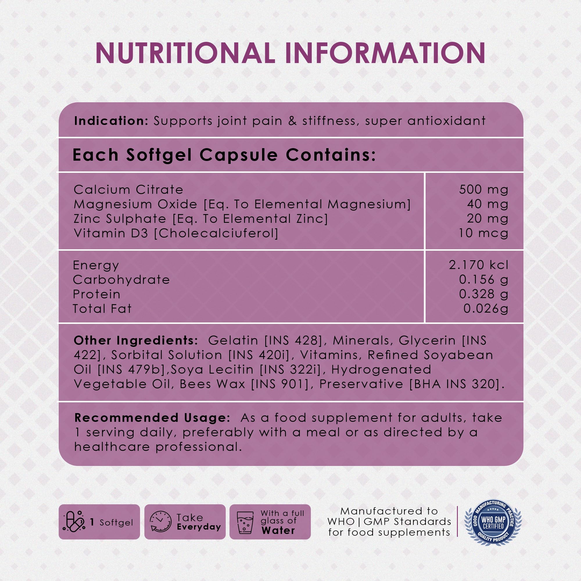 AMBROSIAL Calcium Magnesium Zinc with Vitamin D3 - Pack of 1 (60 Capsules)