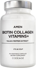 Amen Biotin Collagen Vitamins+ 10,000 mcg Biotin Supplement – 3-Month Supply | Hydrolyzed Collagen, Vitamins C & E