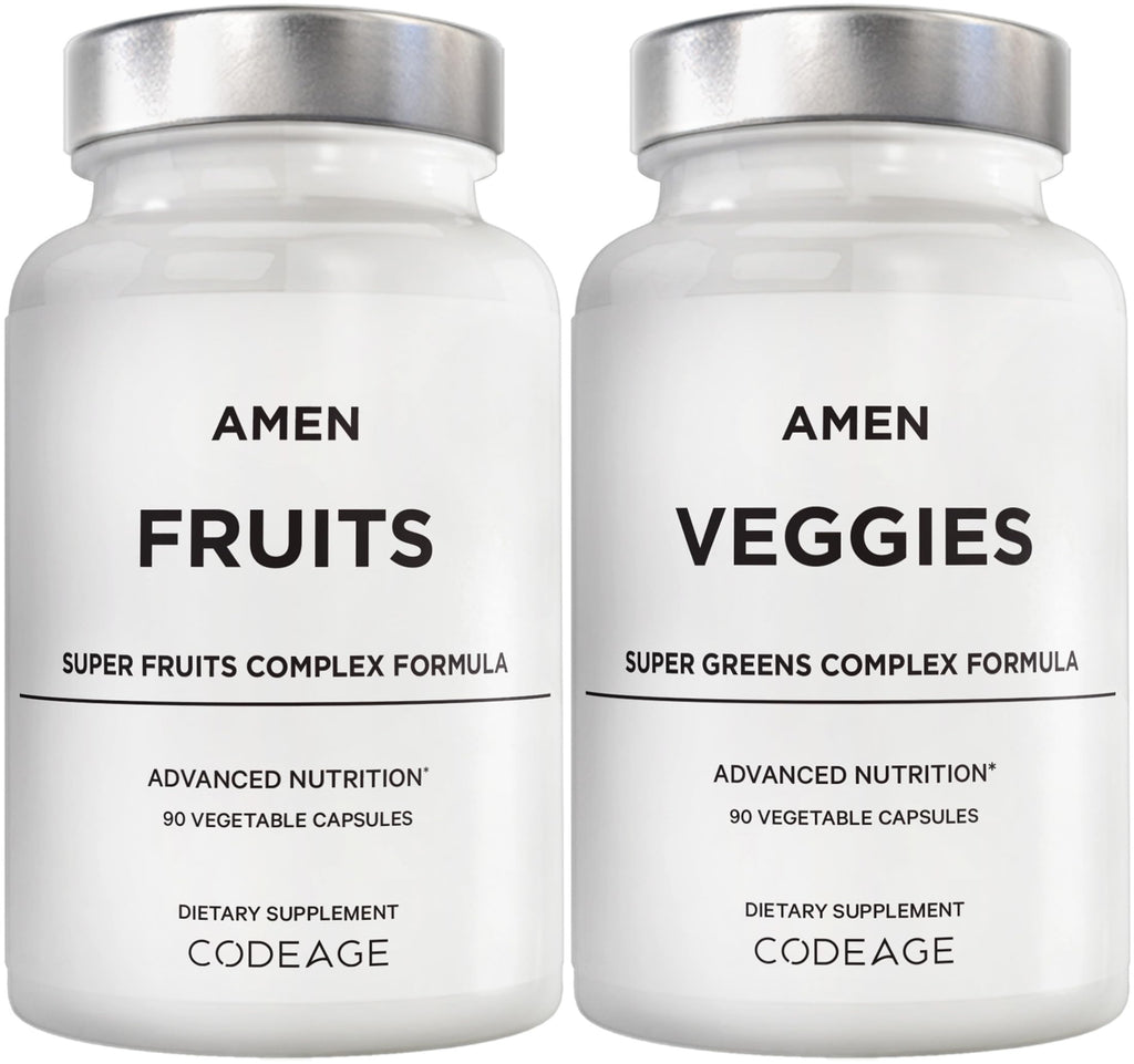 Amen Fruits + Veggies Vitamins Bundle | Raw Whole Food Multivitamin Capsules – Greens, Reds & Berries, Vegan, Non-GMO, 180 ct