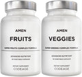 Amen Fruits + Veggies Vitamins Bundle | Raw Whole Food Multivitamin Capsules – Greens, Reds & Berries, Vegan, Non-GMO, 180 ct