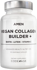 Amen Plant-Based Vegan Collagen Builder – Organic Whole Foods, Vitamin C, Biotin, Lutein | 30 Capsules